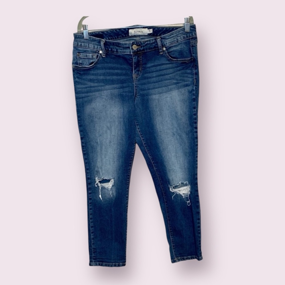 Dark Wash Distressed Women's Jeans - Classic Slim Fit